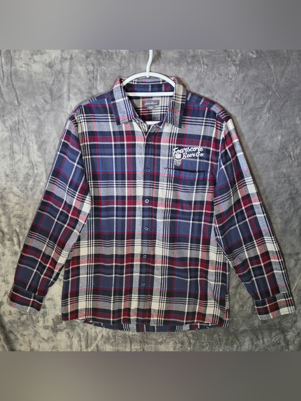 Eddie Bauer "Fourscore Beer Co." Plaid Button-Down Shirt